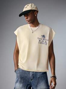 ROMWE MEN The White Lotus Men's Street Life Summer Vacation Tropical & Letter Graphic Loose Fit Tank Top