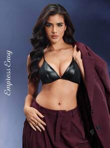 EmpressEnvy Sujetador sin espalda de piel sintética, Rave - Negro - Ver 3