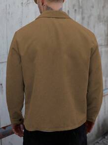 Manfinity Homme Men's Casual Everyday Corduroy Jacket, Spring/Autumn Men Shacket Men Overshirt Corduroy Shirt Jacket Men Brown Corduroy Jacket Men Tan Shirt Jacket.A Great Gift For A Boyfriend Or Husband. - Brown - View 2