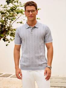 Manfinity Homme 男式扭纹图案短袖休闲针织上衣