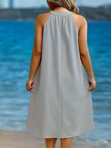 EMERY ROSE Plus Size Women Sleeveless Casual Beach Vacation Dress - Light Grey - View 2