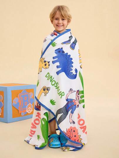 Blippi X SHEIN 1 Pc Thick Plush Dinosaur Cartoon Fleece Blanket, Warm, Various Sizes, Suitable For Sofa, Bed, Napping, Back To School,Spring / Winter