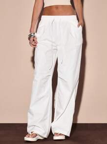 MUSERA High Rise Tie Front Wide Leg Trousers Summer Vacation Y2k 90's Streetstyle Cool Girl Festival Holiday Rave Casual Graphite