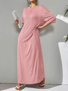 Mulvari Women's Solid Color Crew Neck Dolman Sleeve Maxi Loose Casual Dress, Spring/Summer, Maxi Dress Perfect For Beach/Casual/Vacation/Homewear