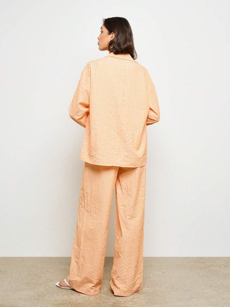 Oversized Button Down Wide Leg Pants Set Two Piece Outfit