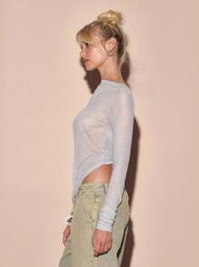 MUSERA Backless Sheer Twist Long Sleeve Top Summer Vacation Y2k 90's Streetstyle Cool Girl Festival Holiday Rave Casual Fall Back To School