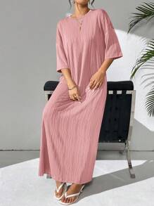 Mulvari Women's Solid Color Crew Neck Dolman Sleeve Maxi Loose Casual Dress, Spring/Summer, Maxi Dress Perfect For Beach/Casual/Vacation/Homewear