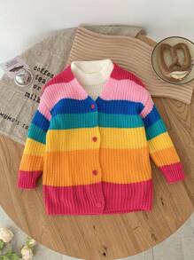 SHEIN Babygirl 可爱彩色条纹开衫，百搭秋冬 - 彩色 - 查看 4