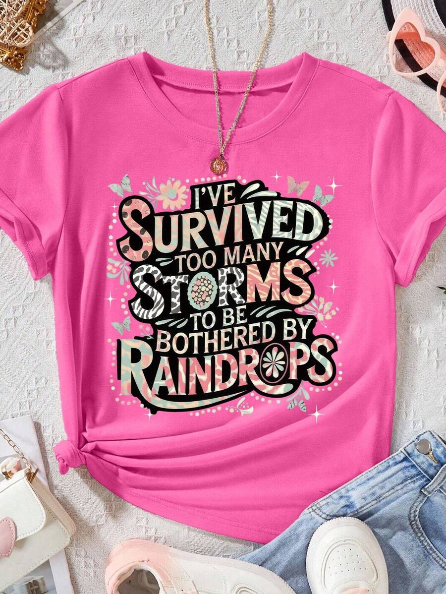 EMERY ROSE Too Many Storms Plus Size Short Sleeved T Shirts - Hot Pink - View 1