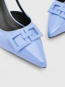 CUCCOO BIZCHIC Women's Pointed Toe Thin High Heel Blue Backstrap Metallic Buckle All-Match Everyday Commute Office Work Pumps - Blue - View 7