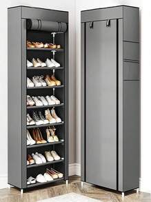SHEIN 1pc Multi-Tier 6/8/10 Layers Shoe Rack With Dustproof Cover - Easy Assembly, Portable Storage, Suitable For 27-35 Pairs Of Sneakers, High Heels And Boots - Ideal For Entryway - Grey - View 9