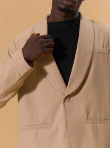 Musero Embroidery Button Fastening Curved Lapel Blazer Spring Summer Holiday Vacation Smartwear - Khaki - View 2