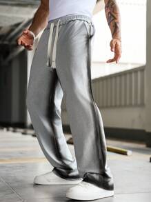 Manfinity EMRG Men's Loose Drawstring Waist Pockets Wide Leg Casual Sweatpants - Grey - View 1