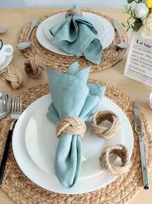 SHEIN 2/4/6/8/10/12 buah Cincin Serbet Linen Tenun Tangan dengan Desain Bunga - Bahan Jute Alami untuk Dekorasi Meja Bertema Bahari, Sempurna untuk Pesta, Pernikahan, Ulang Tahun & Suasana Makan - MultiWarna - View 5