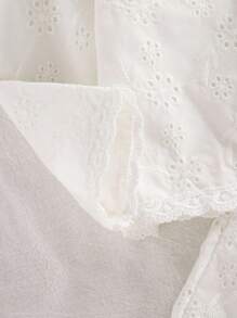 SHEIN 2件套女婴春秋休闲风格套装花朵刺绣长袖上衣和长裤 - 白色 - 查看 6