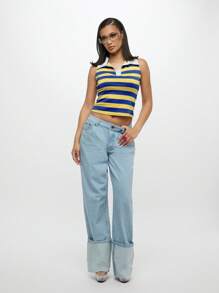 SUMWON WOMEN Classic Retro Style Sleeveless Rugby Top Preppy Varsity Collar Vest Summer Spring Casual Sporty Tank - Multicolor - View 6