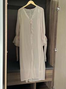 DAZY Romantic Sheer Mesh Long Robe, Lightweight Women Loungewear Pajama