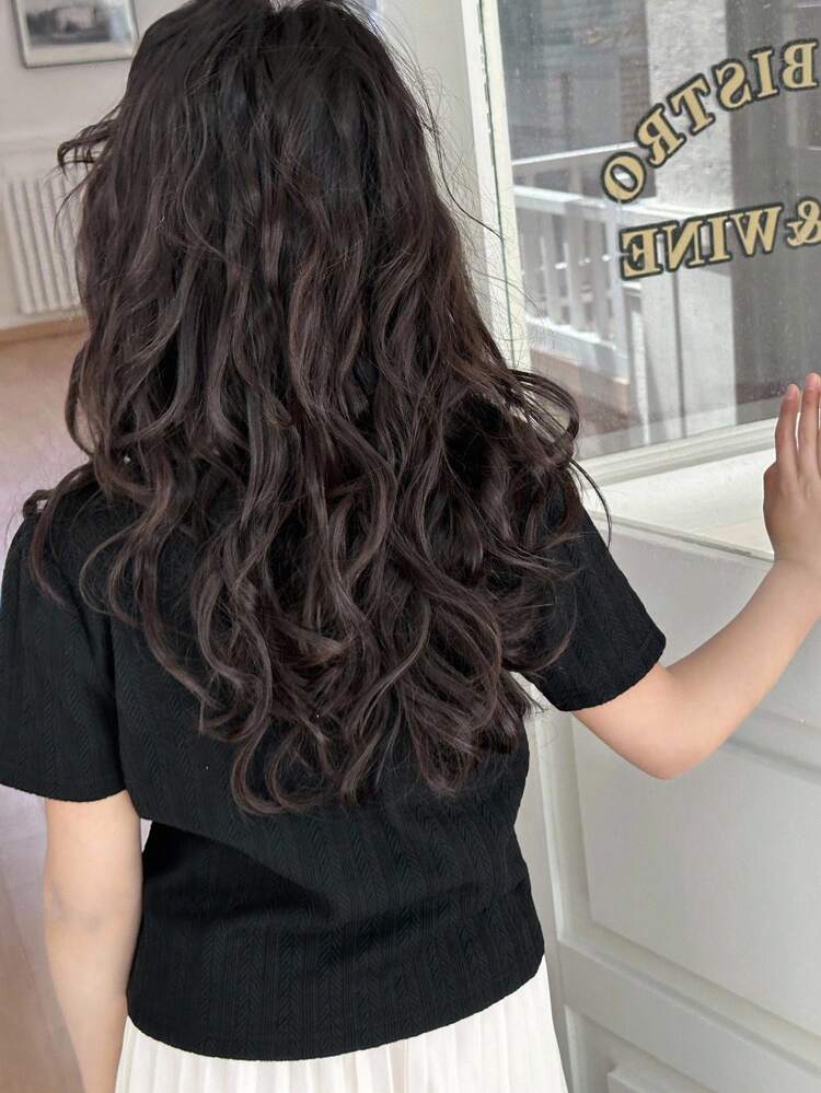 Tween Girl Colorblock Collar Short Sleeve Casual Versatile T-Shirt, Summer, Back To School