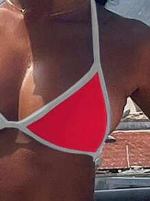 Bonvoyette 女士夏季沙滩吊带性感比基尼泳装套装 - 紅白色 - 查看 3