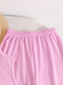 Tween Girl Resort Print Woven Jacquard Back Tie Ruffle Hem Camisole Dress For Summer Summer Outfits Vacation Outfits Girls Bow Two Piece Set - Pink - View 3
