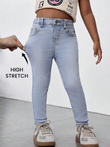 Jeans skinny bleus extensibles pour jeunes filles, tenue de vacances décontractée de printemps et d'été dans un style boho chic