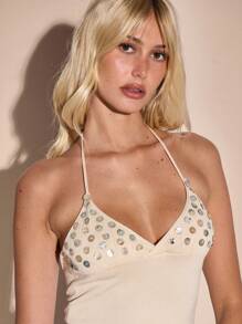 MUSERA Halter Neck Button Detail Cropped Fitted Cami Top Summer Vacation Y2k 90's Streetstyle Cool Girl Festival Holiday Sexy Cute Casual Rave Holiday Ibiza Night Out Going Out Tops
