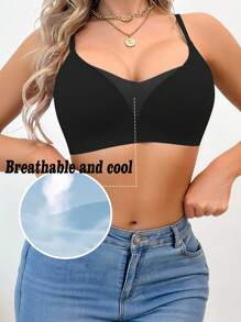 SHEIN Women's Black Polyamide Comfy Bralette With Flocked Jelly Strip Support,Wire-Free Design For Ultimate Comfort And Smooth Shaping - Black - View 4