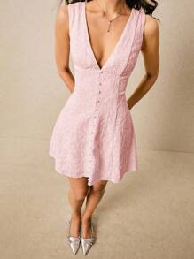 Poéselle 女式V领无袖刺绣短裙，夏季 - 粉色 - 查看 5