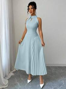 Modelyn Retro Square Neck Sleeveless Elegant French Dress - Blue - View 6
