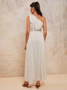 COSMINA Vestido de verano casual para mujer de unicolor sin mangas con abertura alta - Albaricoque - Ver 2