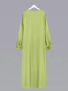Al Najma 女士优雅纯色灯笼袖阿拉伯长袍 - 橄欖綠 - 查看 2