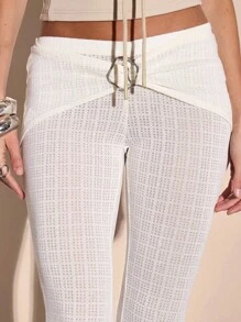 MUSERA Low Rise Waistband Detail Trim Textured Flared Trousers Summer Vacation Y2k Streetstyle Cool Girl Festival Holiday Elegant Sexy Club Graphite