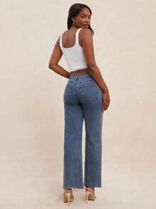 NYA SZN Pantalones vaqueros con cintura alta, desgastados y recortados, con detalles de bolsillos metálicos y tachuelas para conciertos, eventos campestres y festivales para mujeres - Azul lavado oscuro - Ver 6