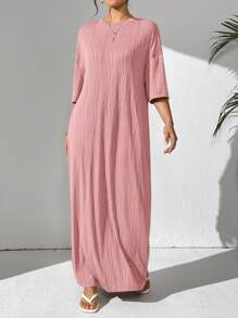 Mulvari Women's Solid Color Crew Neck Dolman Sleeve Maxi Loose Casual Dress, Spring/Summer, Maxi Dress Perfect For Beach/Casual/Vacation/Homewear