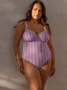Aralina Maillot de bain une pièce sexy à fines bretelles rayé pour femmes grandes tailles, idéal pour les vacances