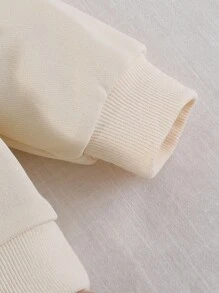 SHEIN Playful Pals 女婴两件套休闲甜美风格，黄色长袖运动衫搭配桃色蝴蝶结装饰和浅棕色百褶裙，适合日常穿着、上学、拍照、聚会、春秋季 - 杏色 - 查看 5