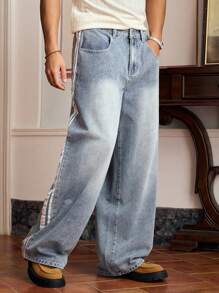 SWAVVY Pantalones casuales sueltos de pierna recta de unicolor para hombre, jóvenes y
