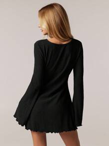 SHEIN Forever 21 1 chiếc váy tay loe thanh lịch màu trơn thường ngày cho nữ, mùa xuân/hè - màu đen - Xem 2