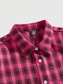 ROMWE MEN Street Life Camisa de hombre de verano con estampado a cuadros y decoración de rhinestones - Multicolor - Ver 3