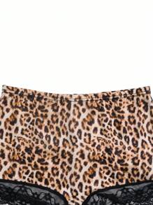 EMERY ROSE Fashionable And Sexy Leopard Print Contrast Lace Leggings - Brown - View 3