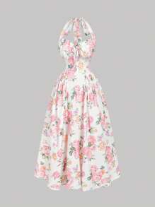 SHEIN MOD 大码花卉印花连衣裙、节日长裙、生日连衣裙 - 彩色 - 查看 1