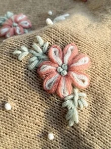 Comfortcana Suéter casual con decoración de flor 3D, talla grande, primavera/otoño