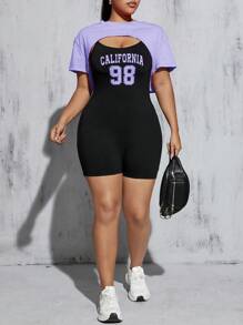 SHEIN Essnce Conjunto de camiseta e macacão esportivo casual de verão feminino plus size, roupas femininas de verão, conjuntos de duas peças femininas, conjunto de macacão feminino, roupas de duas peças de verão, roupas de verão, conjuntos de verão, Y2k, roupas de verão, conjuntos de verão, co ord de verão