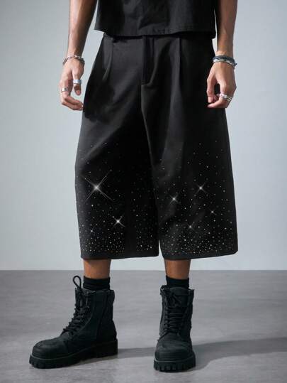 ROMWE Avant Pantalones capri para hombres con aplicaciones de rhinestone, adecuados para primavera y verano