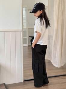 Dazy Kids New Tween Girl Fall Clothes 2 Pieces Girls Set, Floral Print Casual Top And Streetwear Style Utility Pants Outfit - Grey - View 8