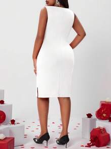 Fleurora 春夏秋冬优雅派对婚礼情人节酒会演唱会/音乐节白色针织圆领铅笔大蝴蝶结前蝴蝶结紧身连衣裙中长款短袖大码连衣裙新年派对优雅女装高档服装优雅连衣裙婚礼，女士正式礼服