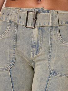 MUSERA Belted Denim Capri Pants Summer Vacation Y2k 90's Streetstyle Cool Girl Festival Holiday Rave Ibiza Western Concert Fall Autumn Winter Nashville