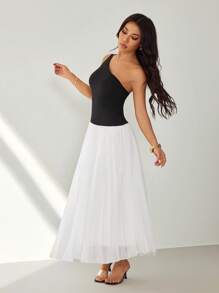 SHEIN PETITE Vestido elegante sin mangas para mujer con contraste de color en los hombros, vestidos largos para mujer, para citas, uso diario, elegante, conjuntos elegantes para mujer - Multicolor - Ver 6