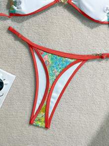 Swim Mod 2 bộ đồ bơi đi nghỉ mát, ngày lễ tình nhân, tiệc bãi biển, bikini in họa tiết nhiều màu sắc - Đỏ - Xem 5