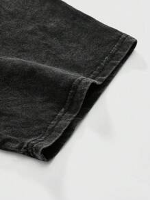 ROMWE MEN Grunge Punk 男士独特眼睛和骷髅手图案哥特式印花 T 恤，万圣节 - 黑色 - 查看 5